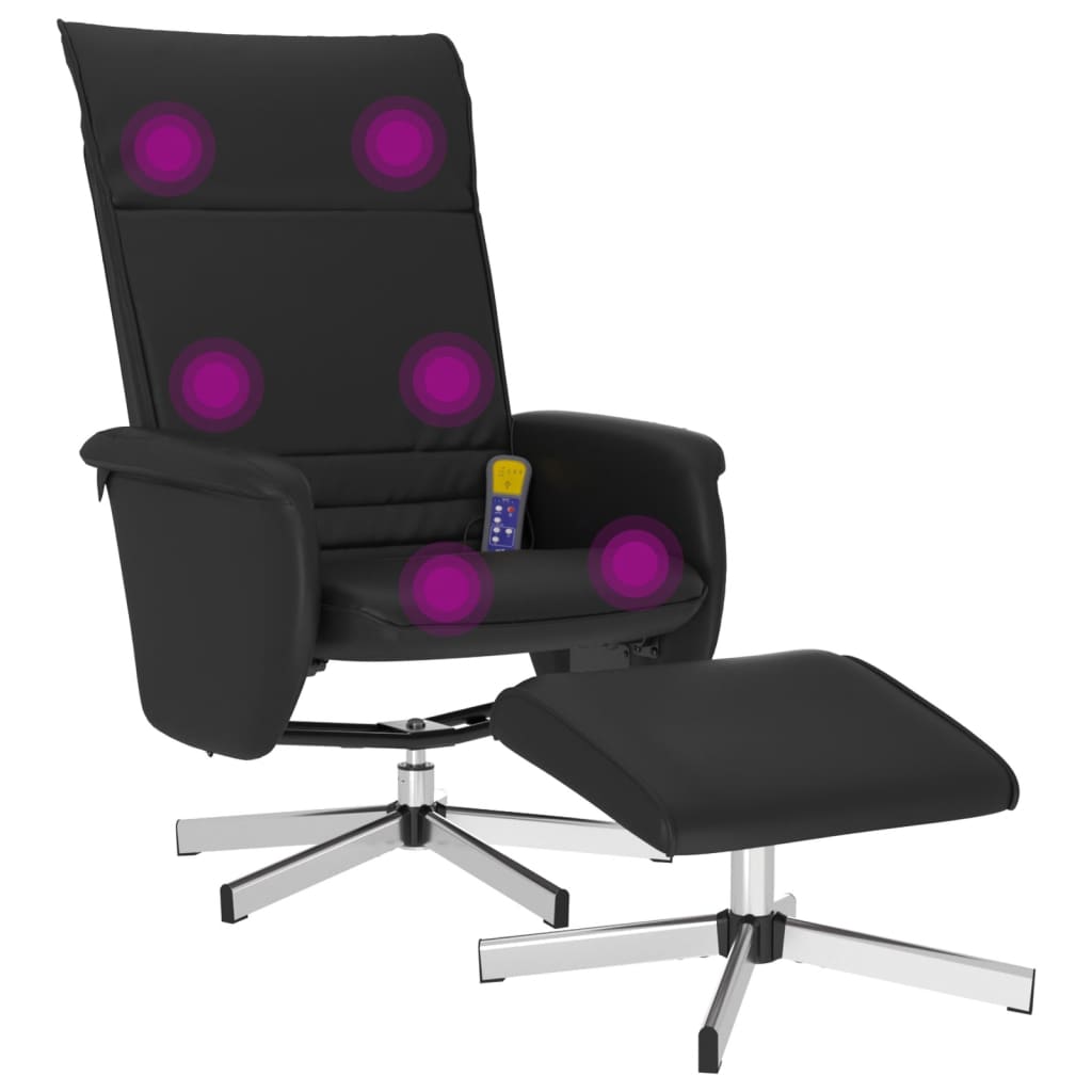 vidaXL Sillón reclinable masaje con reposapiés cuero sintético negro