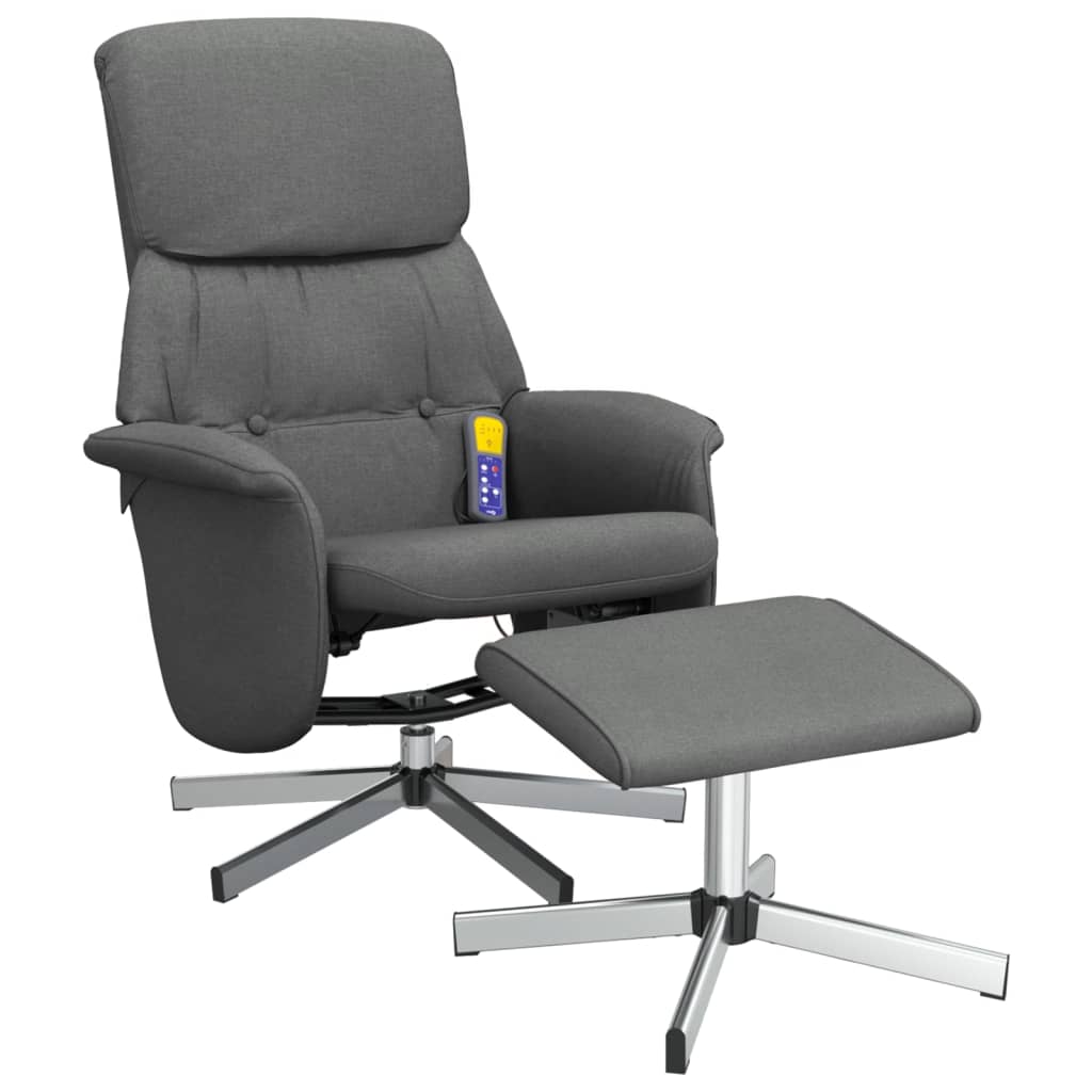 vidaXL Sillón reclinable de masaje con reposapiés tela gris oscuro