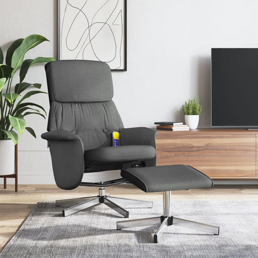 vidaXL Sillón reclinable de masaje con reposapiés tela gris oscuro