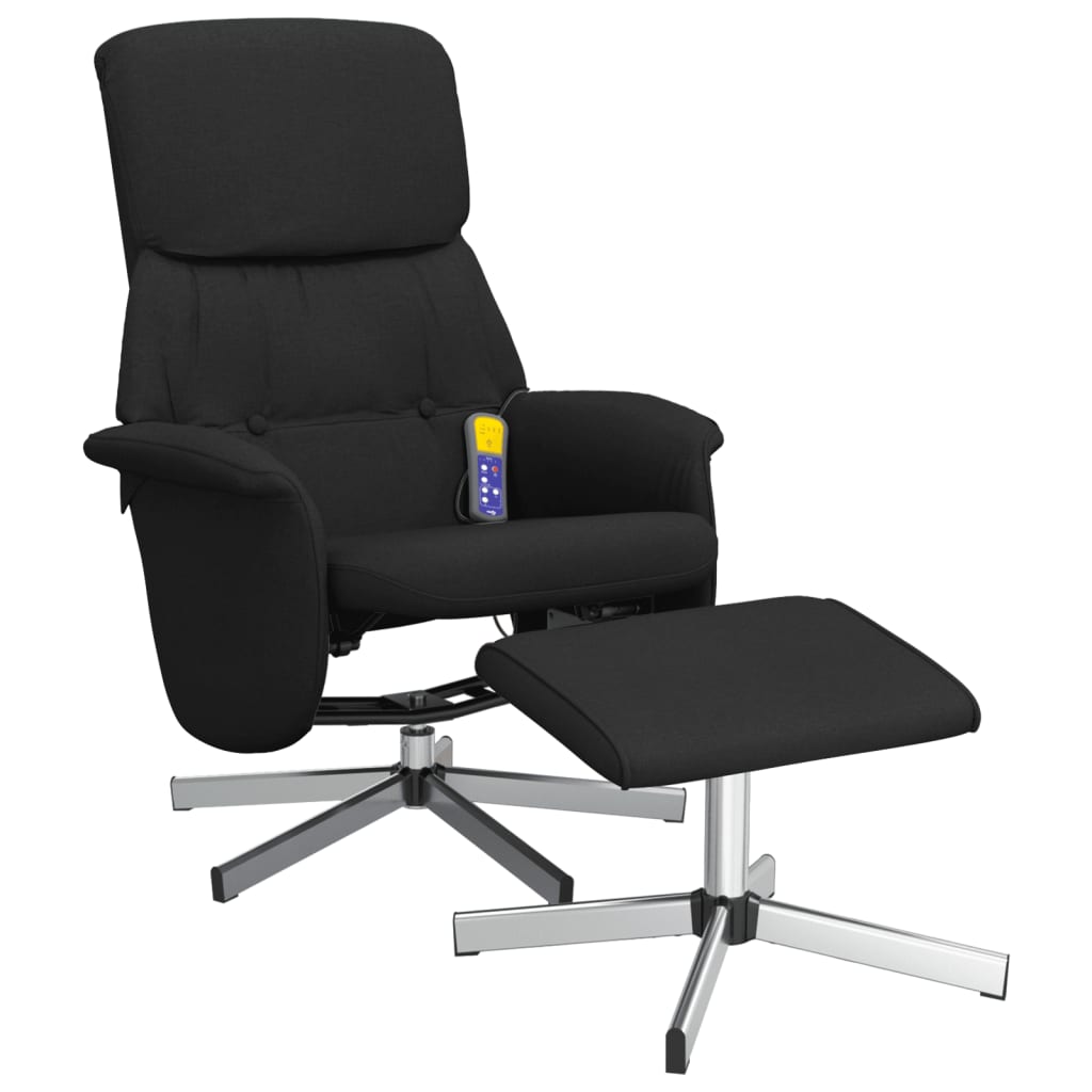 vidaXL Sillón reclinable de masaje con reposapiés tela negro