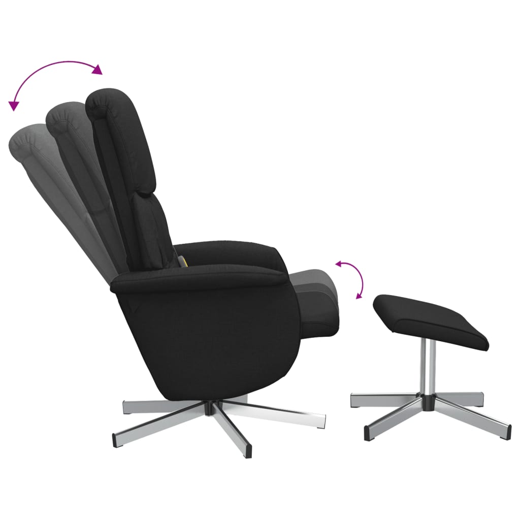 vidaXL Sillón reclinable de masaje con reposapiés tela negro