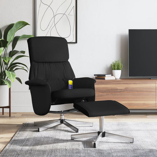 vidaXL Sillón reclinable de masaje con reposapiés tela negro