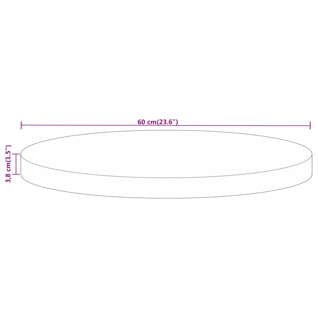 vidaXL Tablero de mesa redondo madera maciza mango rugosa Ø 60x3,8 cm