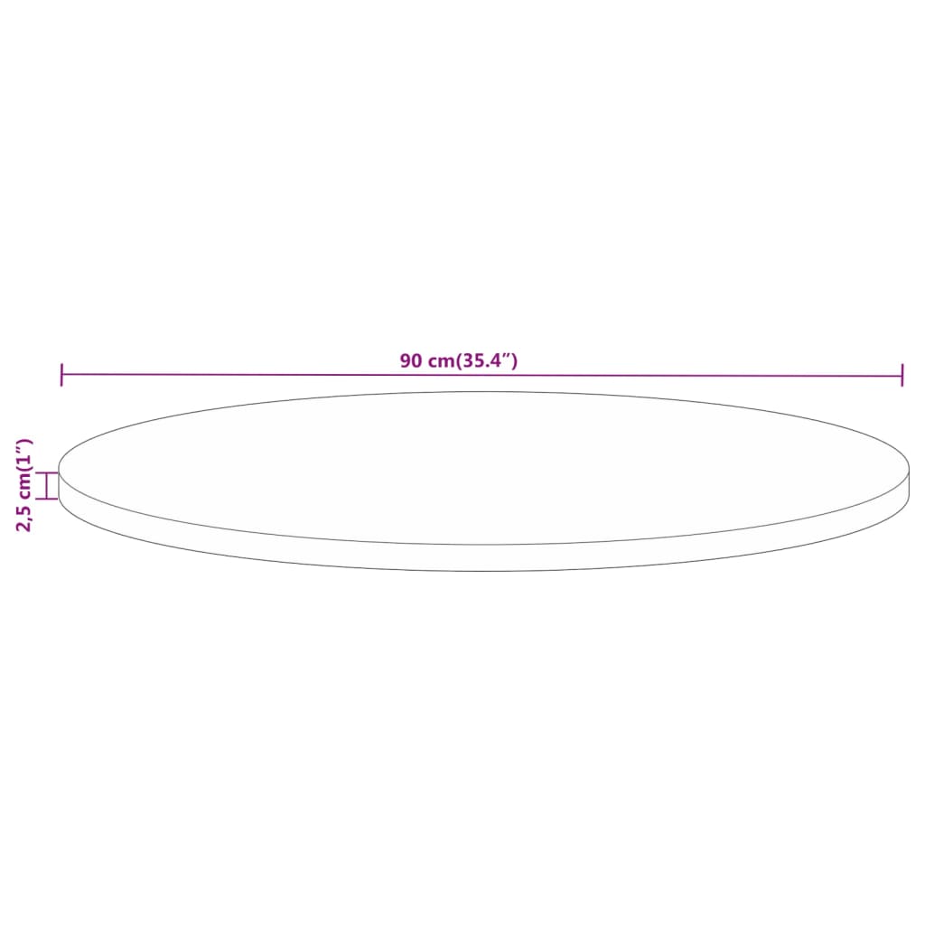 vidaXL Tablero de mesa redondo madera maciza mango rugosa Ø 90x2,5 cm