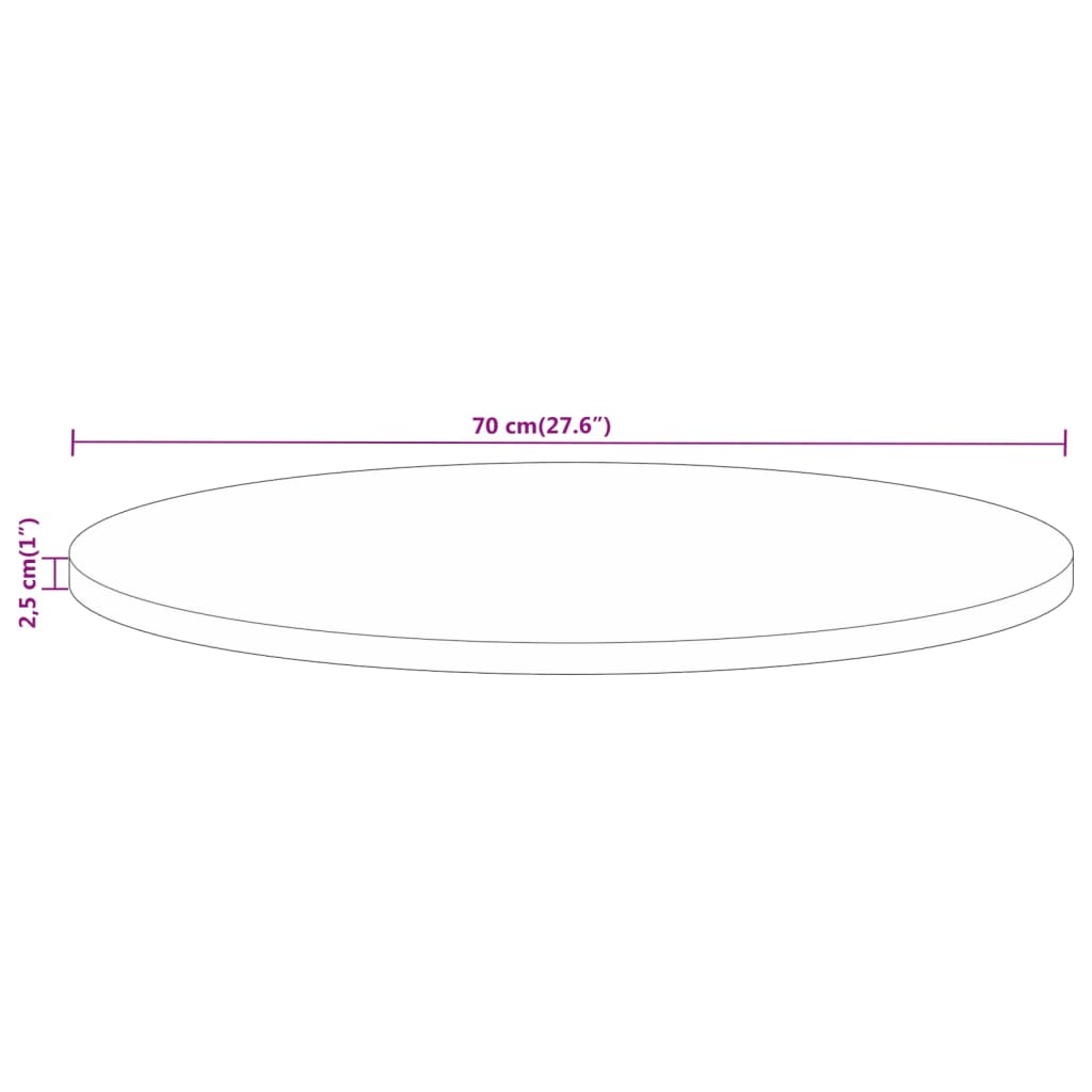 vidaXL Tablero de mesa redondo madera maciza de mango Ø 70x2,5 cm