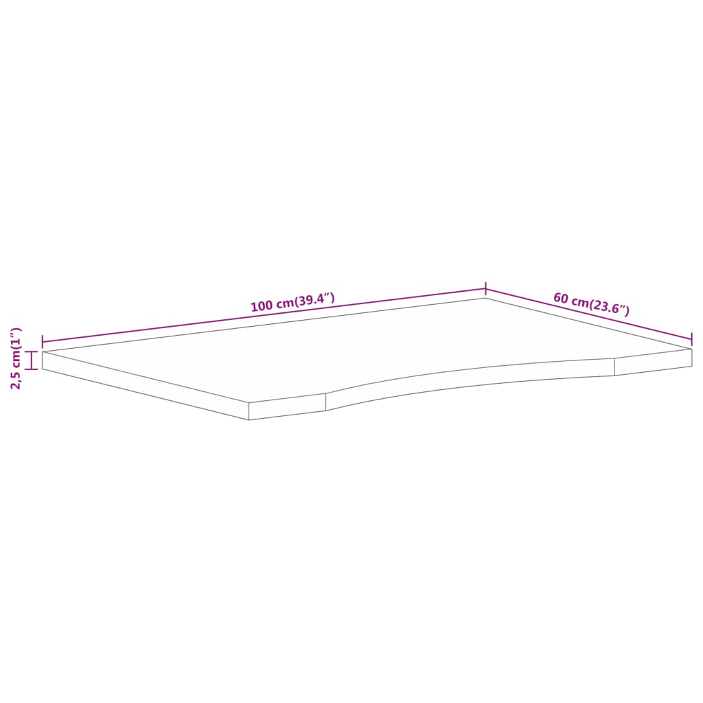 vidaXL Tablero escritorio con curva madera mango rugosa 100x60x2,5 cm