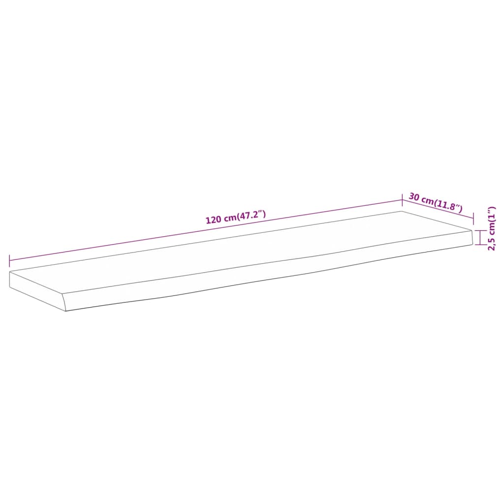 vidaXL Estante pared rectangular madera acacia borde vivo 120x30x2,5cm