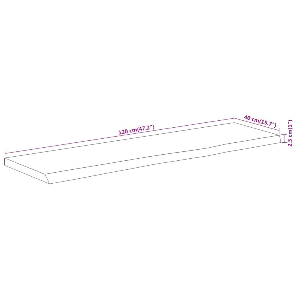 vidaXL Tablero rectangular madera de acacia borde vivo 120x40x2,5 cm