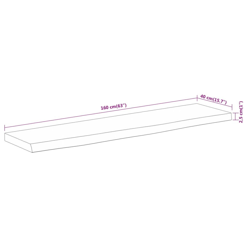 vidaXL Tablero rectangular madera de acacia borde vivo 160x40x2,5 cm