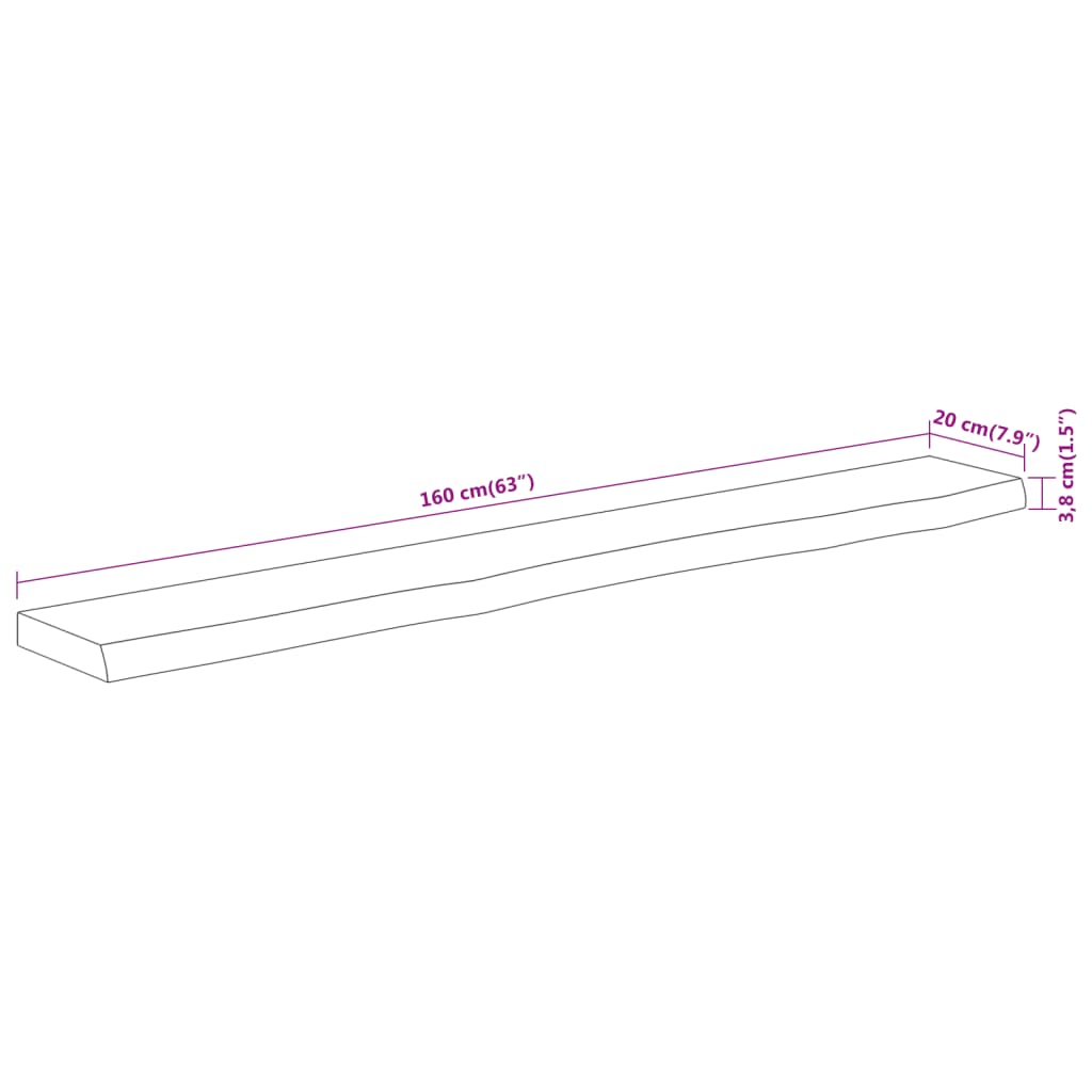 vidaXL Estante pared rectangular madera acacia borde vivo 160x20x3,8cm