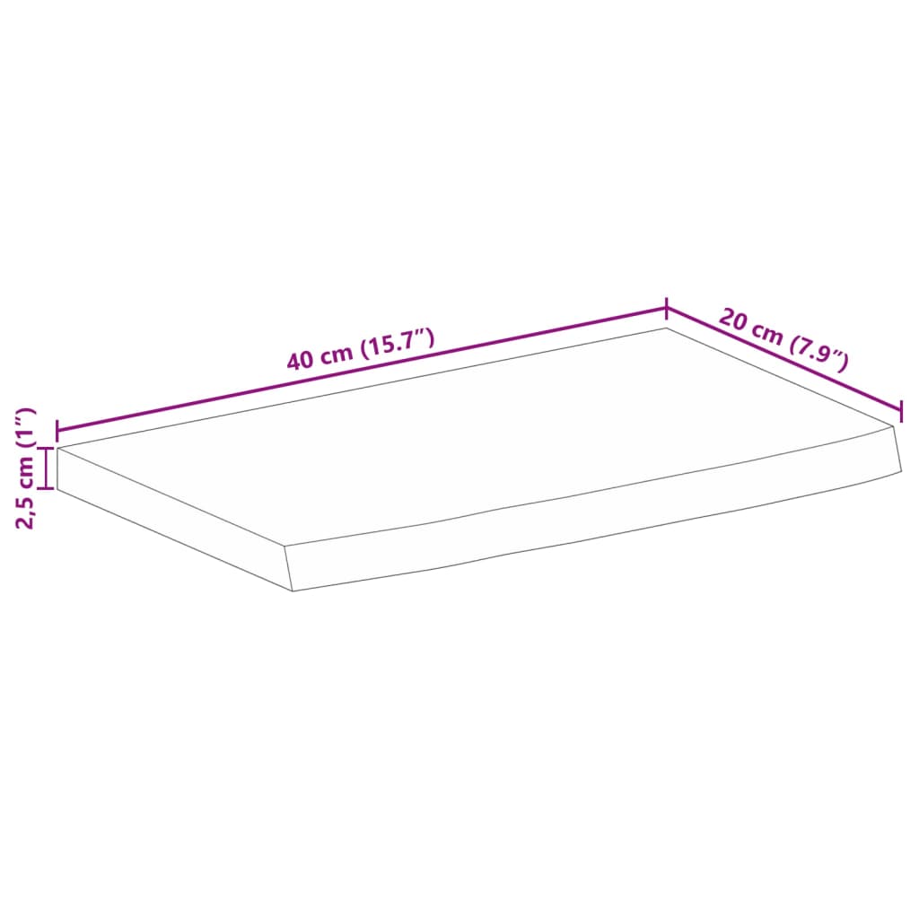 vidaXL Tablero de mesa borde natural madera maciza mango 40x20x2,5 cm