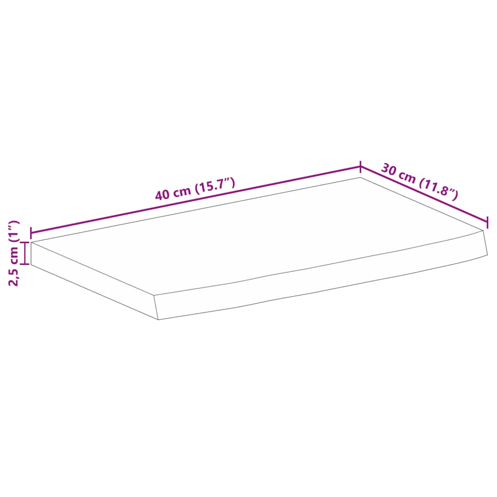 vidaXL Tablero de mesa borde natural madera maciza mango 40x30x2,5 cm