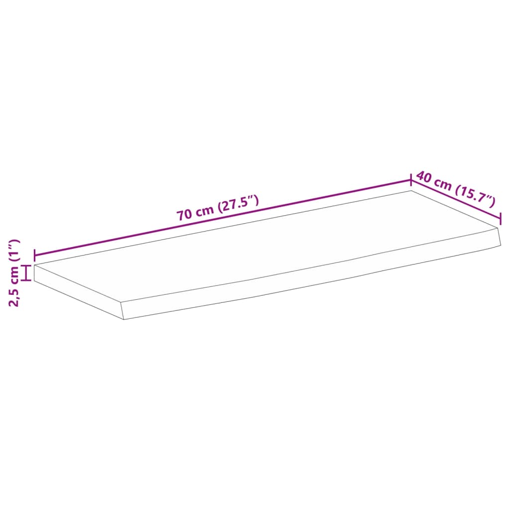 vidaXL Tablero de mesa borde natural madera maciza mango 70x40x2,5 cm