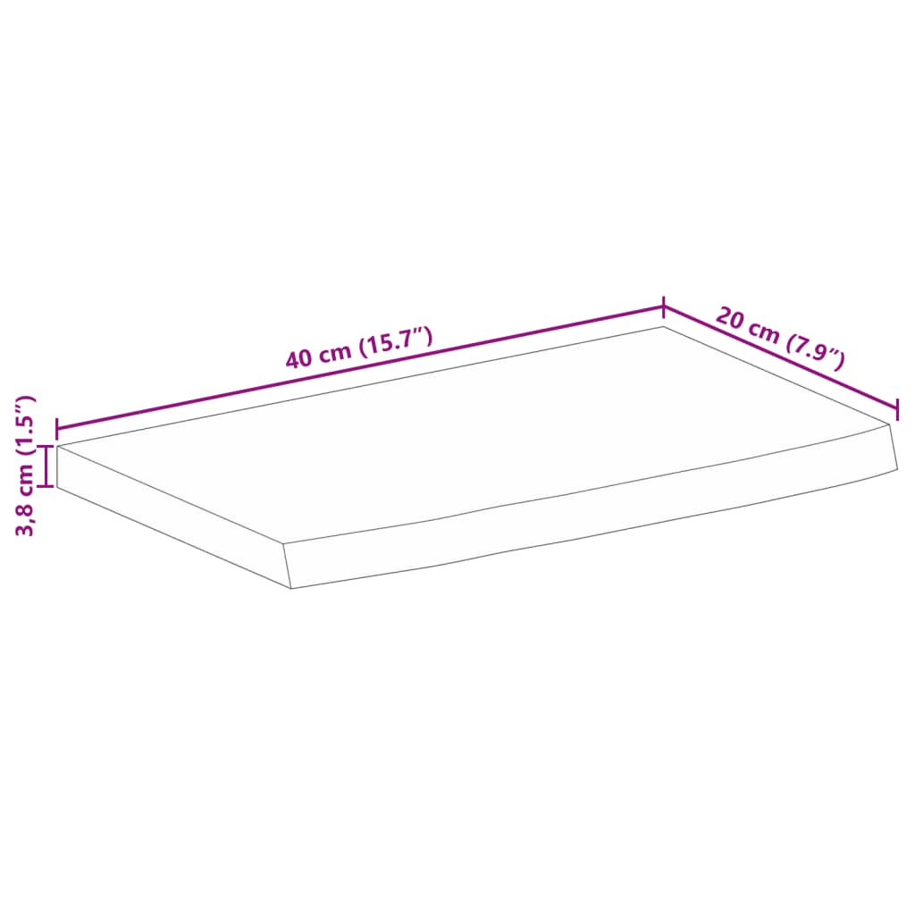 vidaXL Tablero de mesa borde natural madera maciza mango 40x20x3,8 cm