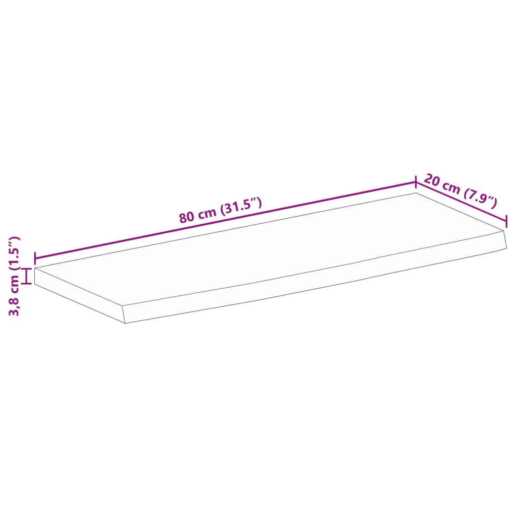 vidaXL Tablero de mesa borde natural madera maciza mango 80x20x3,8 cm