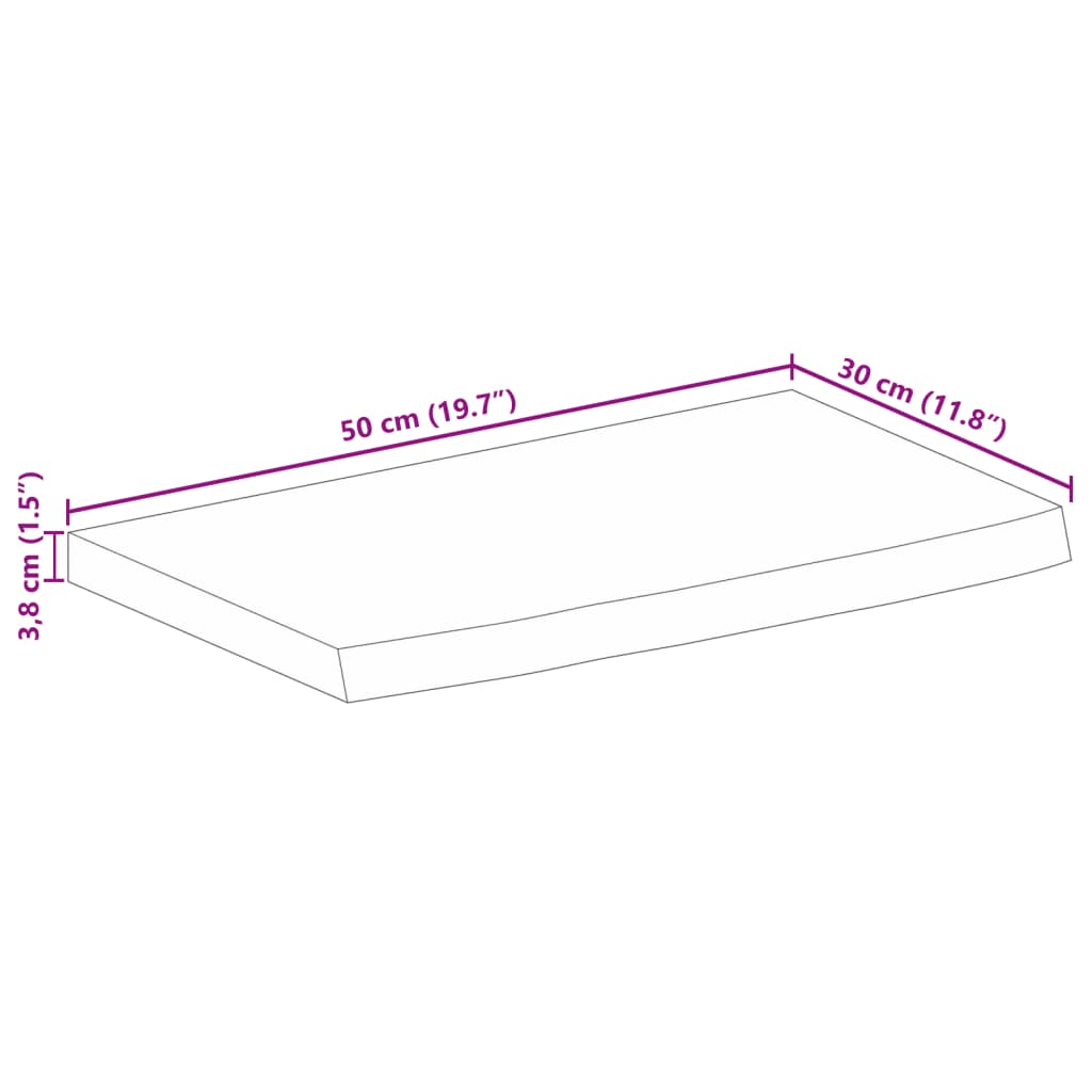 vidaXL Tablero de mesa borde natural madera maciza mango 50x30x3,8 cm