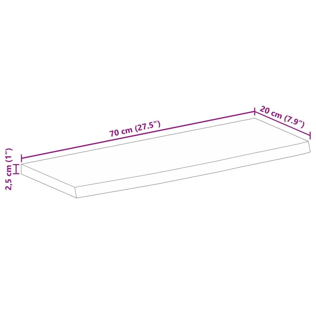 vidaXL Tablero de mesa borde natural madera maciza mango 70x20x2,5 cm