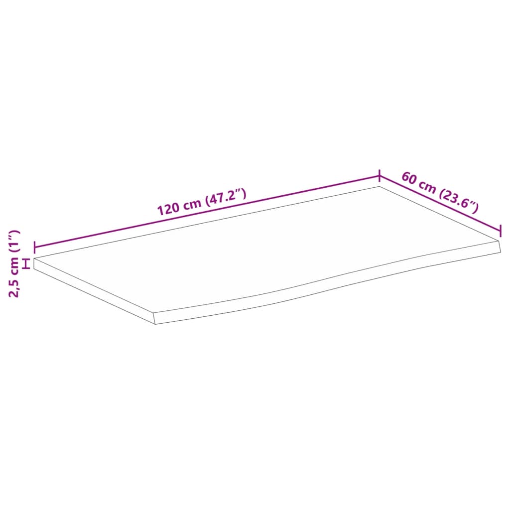 vidaXL Tablero de mesa borde natural madera maciza mango 120x60x2,5 cm