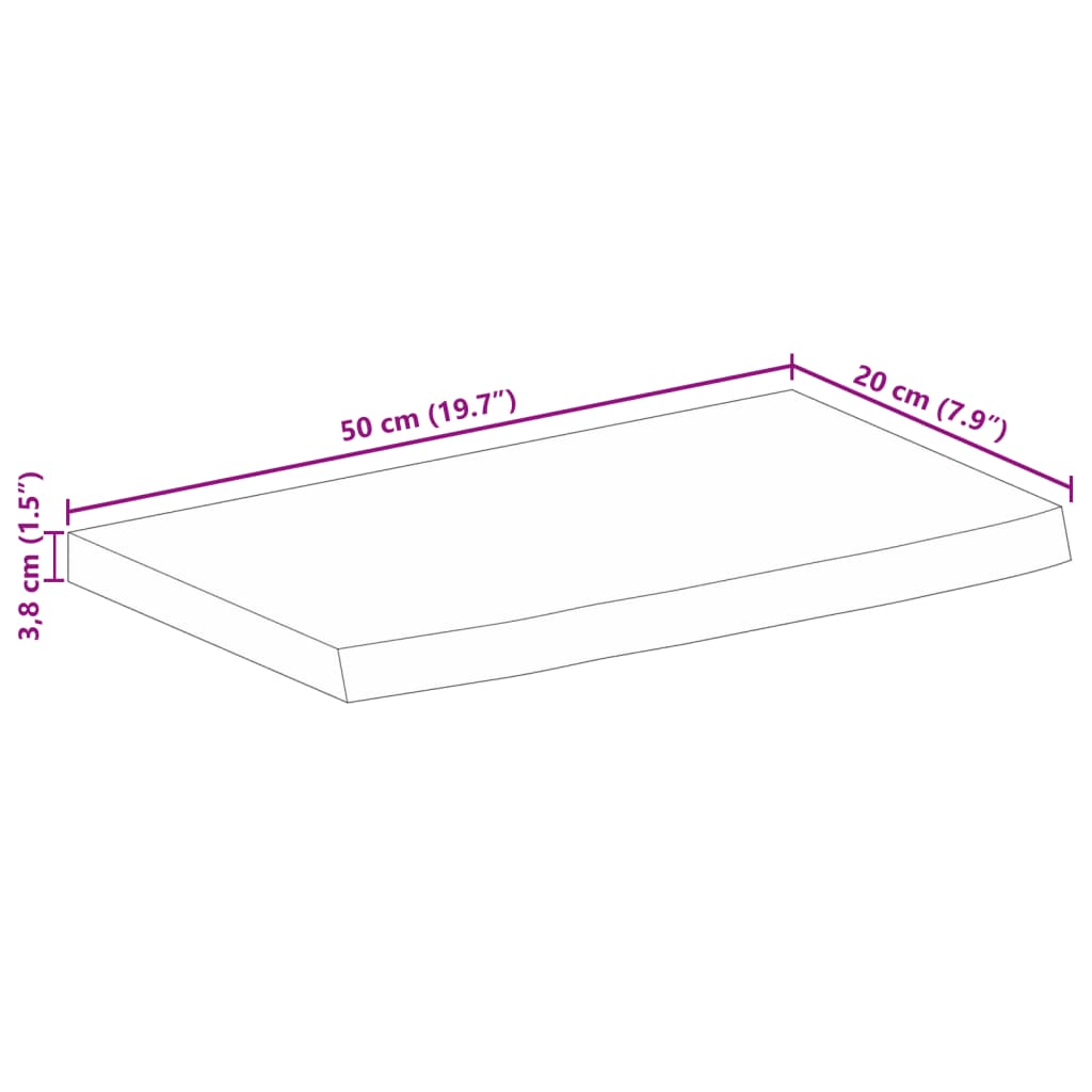 vidaXL Tablero de mesa borde natural madera maciza mango 50x20x3,8 cm