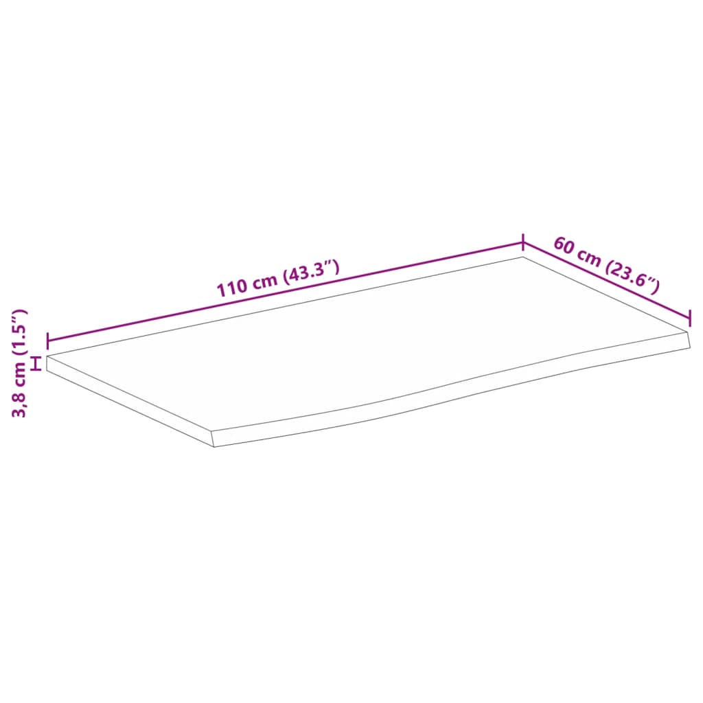 vidaXL Tablero de mesa borde natural madera maciza mango 110x60x3,8 cm