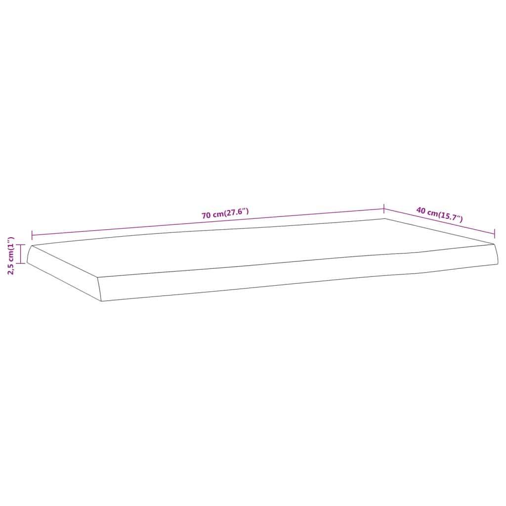 vidaXL Tablero de mesa rectangular acacia borde vivo 70x40x2,5 cm