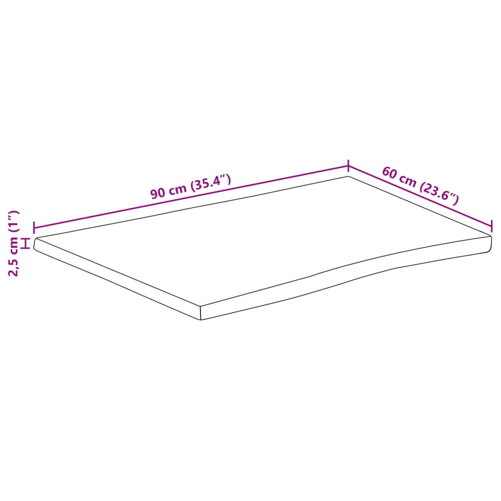 vidaXL Tablero de mesa rectangular borde natural acacia 90x60x2,5 cm