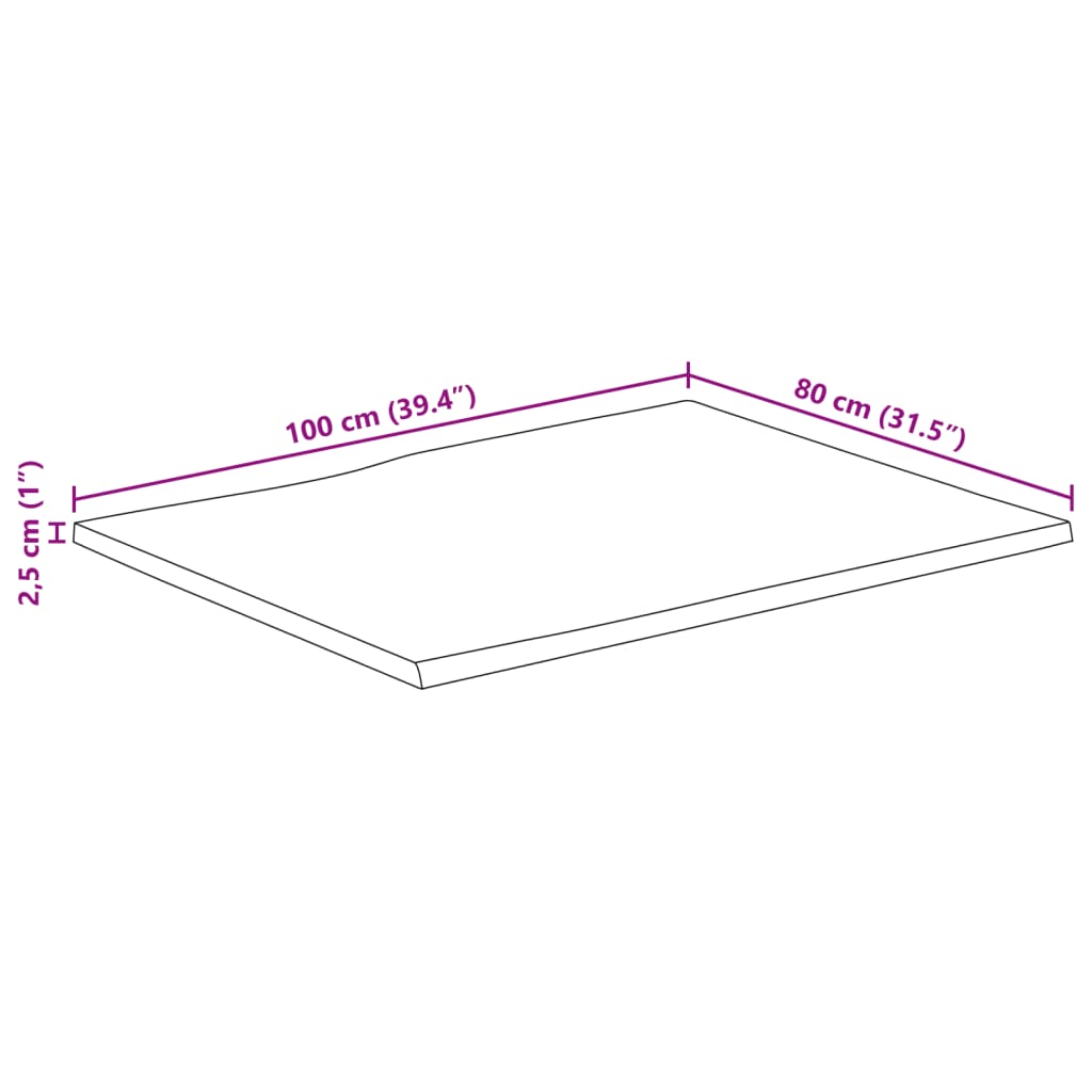 vidaXL Tablero de mesa rectangular borde natural acacia 100x80x2,5 cm