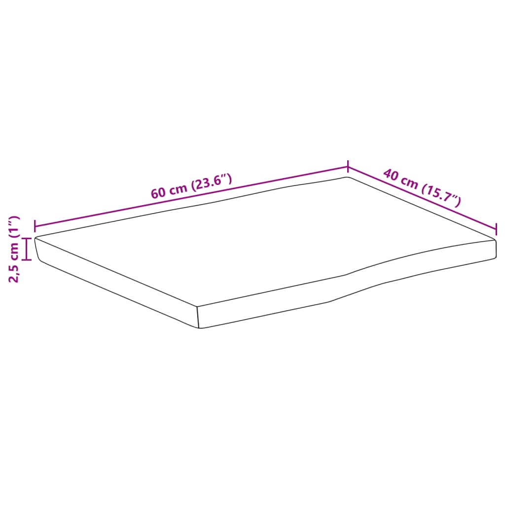 vidaXL Tablero de mesa borde natural madera maciza mango 60x40x2,5 cm