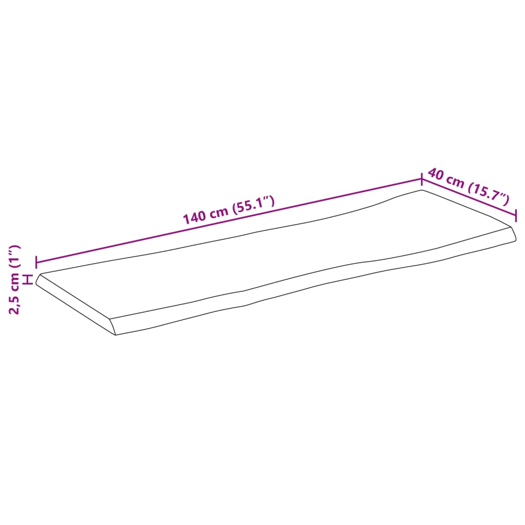 vidaXL Tablero de mesa borde natural madera maciza mango 140x40x2,5 cm