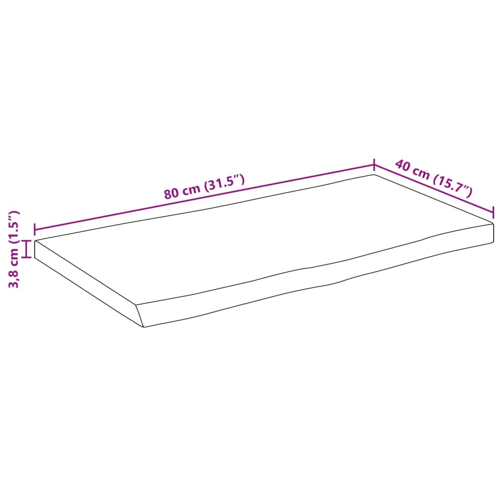 vidaXL Tablero de mesa borde natural madera maciza mango 80x40x3,8 cm