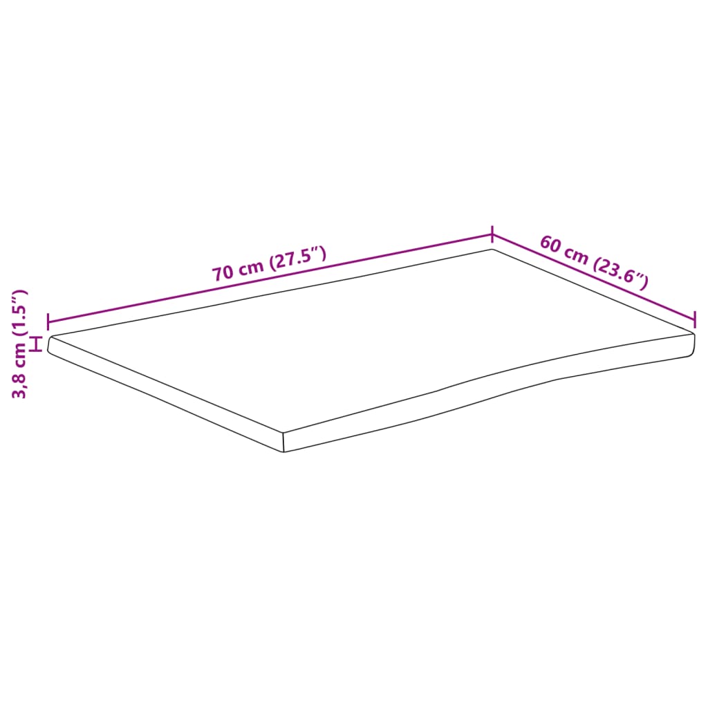 vidaXL Tablero de mesa borde natural madera maciza mango 70x60x3,8 cm