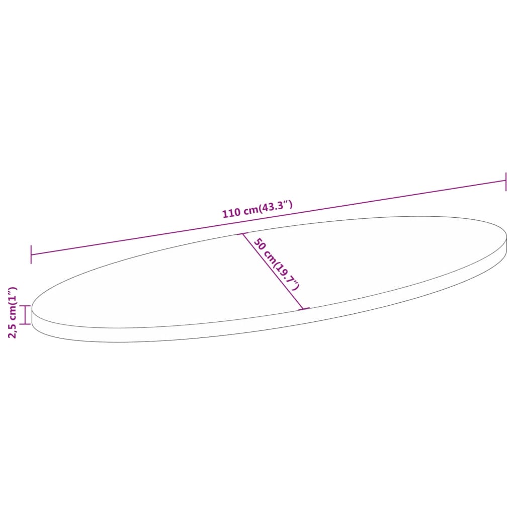 vidaXL Tablero de mesa ovalado madera maciza de acacia 110x50x2,5 cm