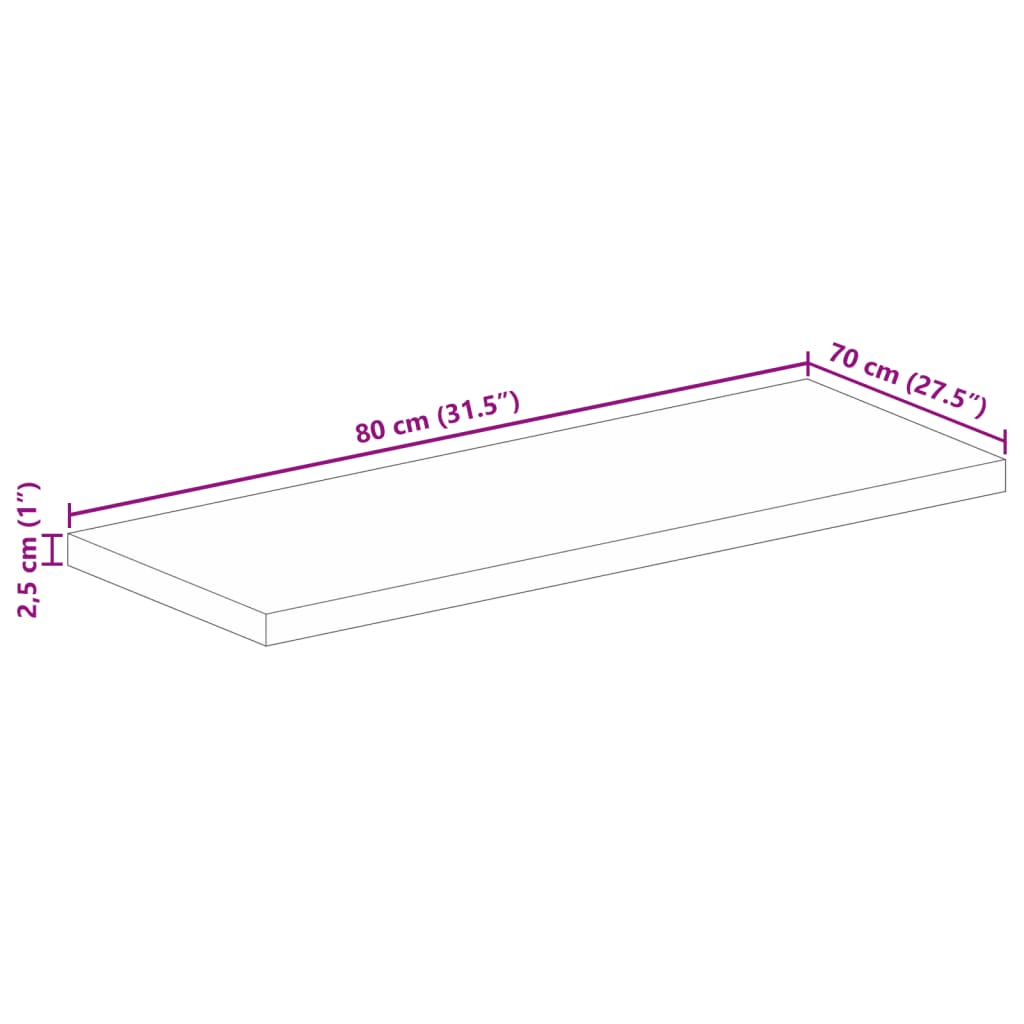 vidaXL Tablero de mesa rectangular madera maciza acacia 80x70x2,5 cm