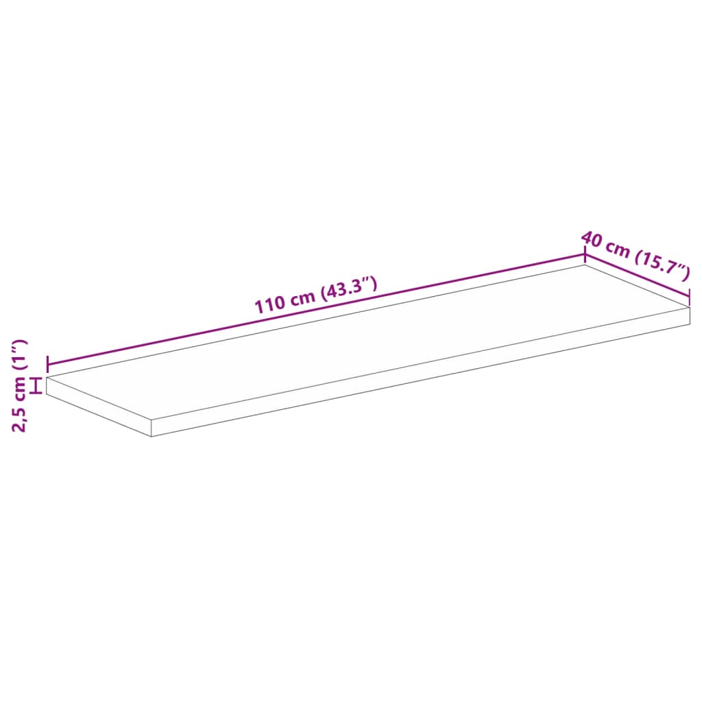 vidaXL Tablero mesa rectangular madera maciza reciclada 110x40x2,5 cm