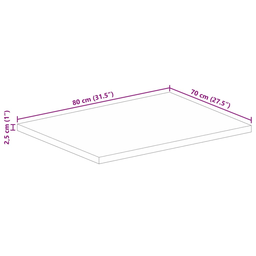 vidaXL Tablero de mesa rectangular madera maciza mango 80x70x2,5 cm