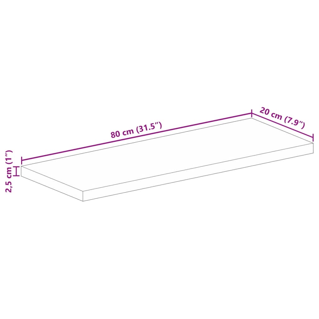 vidaXL Tablero de mesa rectangular madera maciza mango 80x20x2,5 cm