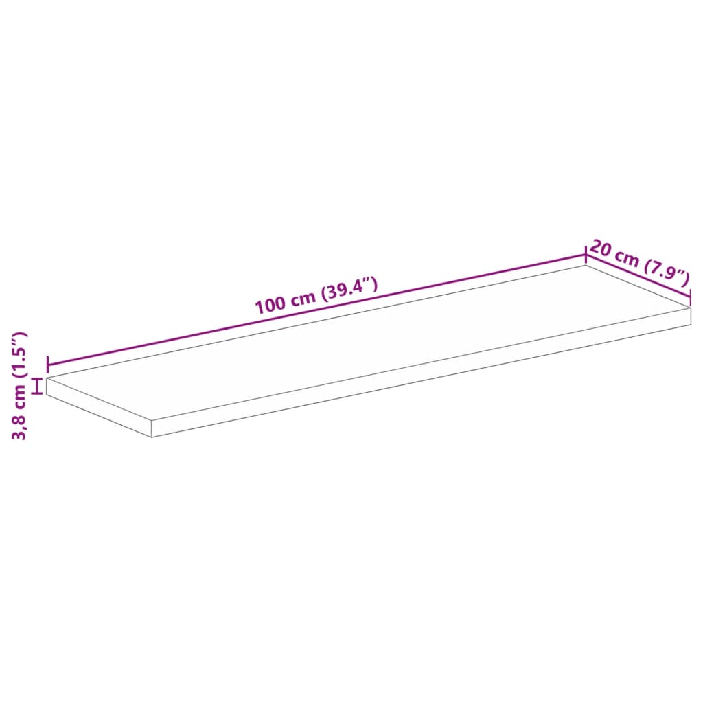 vidaXL Tablero de mesa rectangular madera maciza mango 100x20x3,8 cm