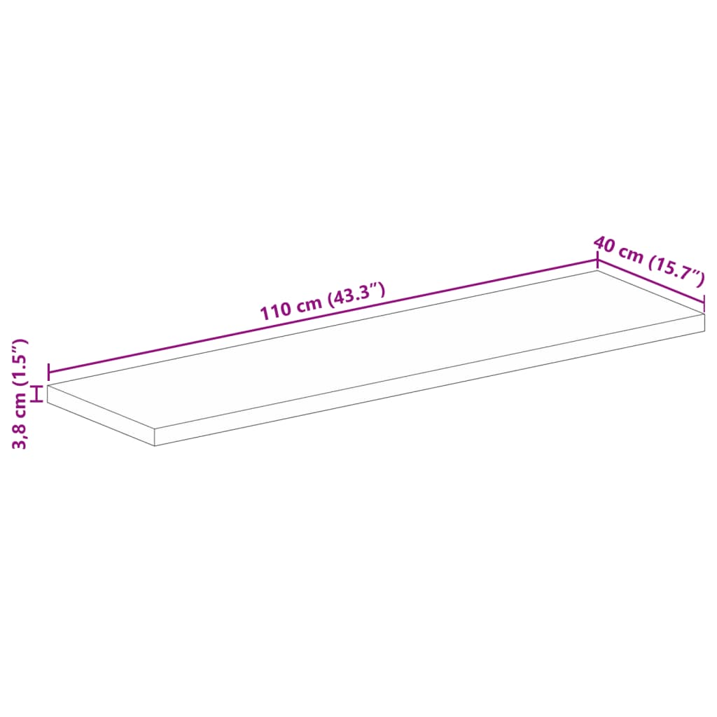 vidaXL Tablero de mesa rectangular madera maciza mango 110x40x3,8 cm