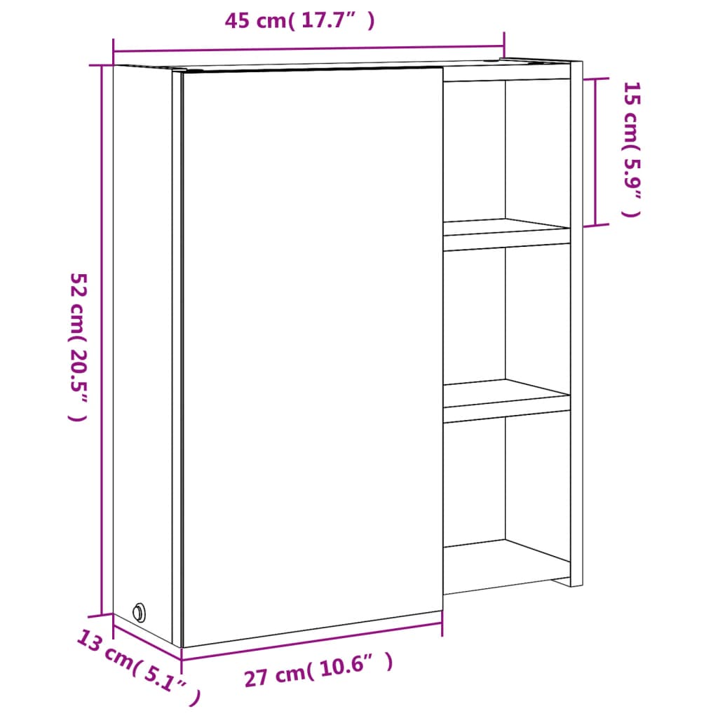 vidaXL Mueble de baño con espejo y luz LED roble 45x13x52 cm