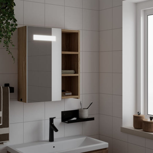 vidaXL Mueble de baño con espejo y luz LED roble 45x13x52 cm