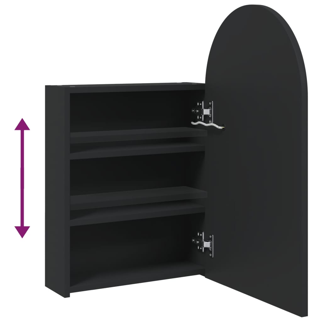 vidaXL Mueble de baño con espejo arqueado y luz LED negro 42x13x70 cm