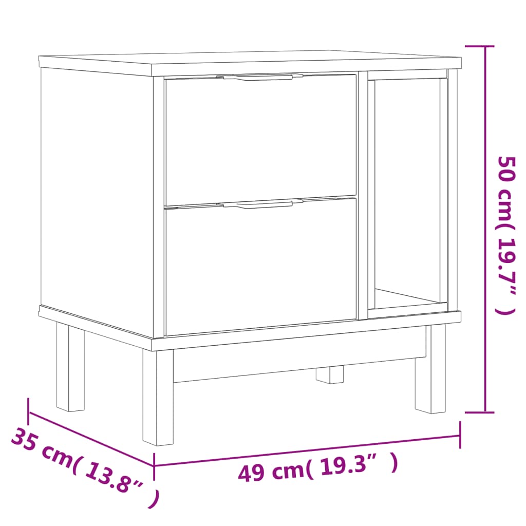 vidaXL Mesita de noche FLAM madera maciza de pino 49x35x50 cm