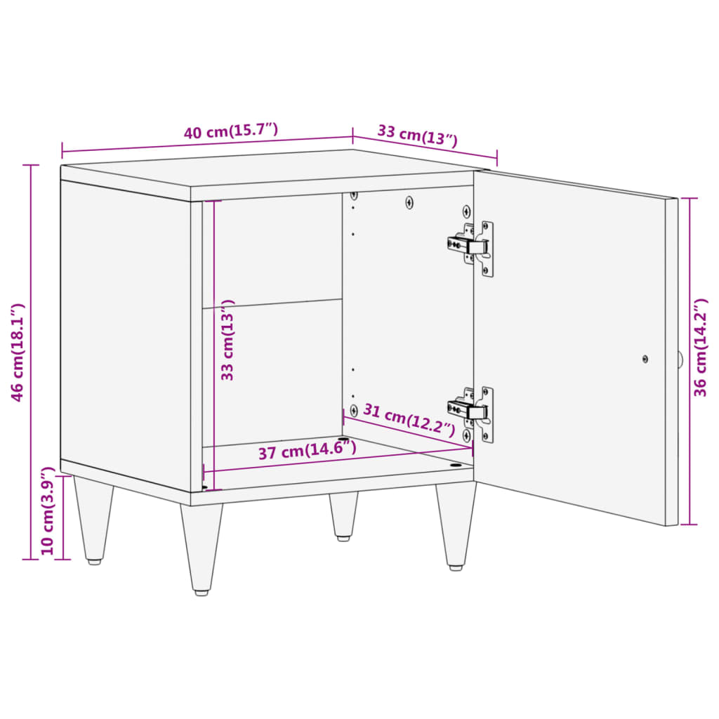 vidaXL Mesitas de noche 2 uds madera maciza de mango 40x33x46 cm