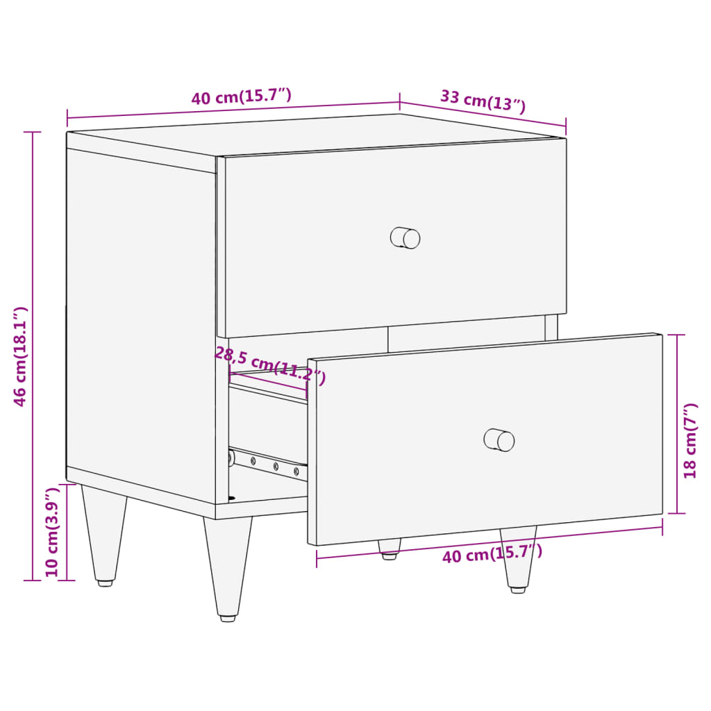 vidaXL Mesitas de noche 2 uds madera maciza de mango 40x33x46 cm