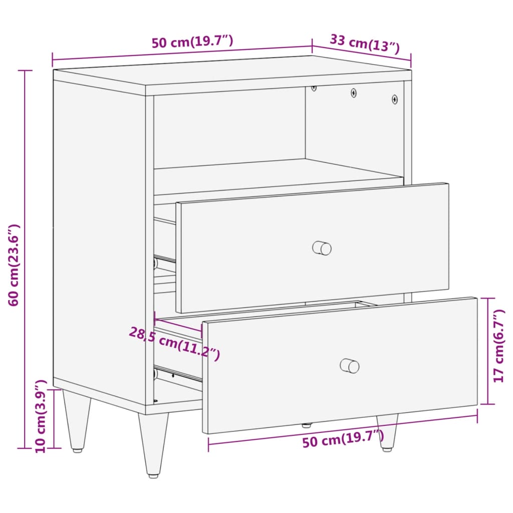 vidaXL Mesita de noche madera maciza de mango 50x33x60 cm