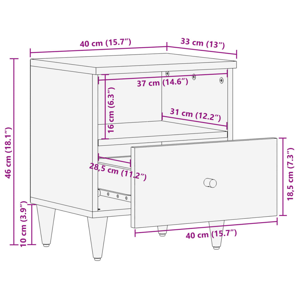 vidaXL Mesitas de noche 2 uds madera maciza de mango 40x33x46 cm