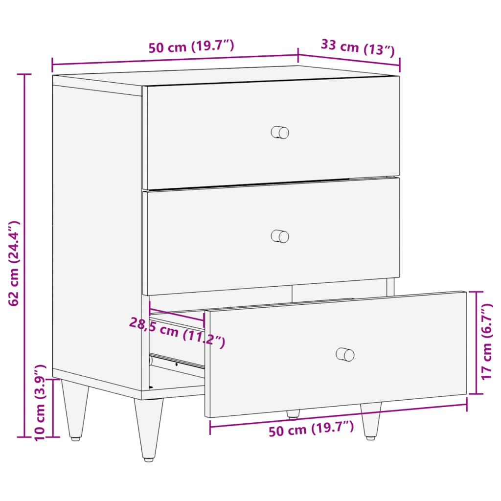 vidaXL Mesita de noche madera maciza de mango 50x33x62 cm