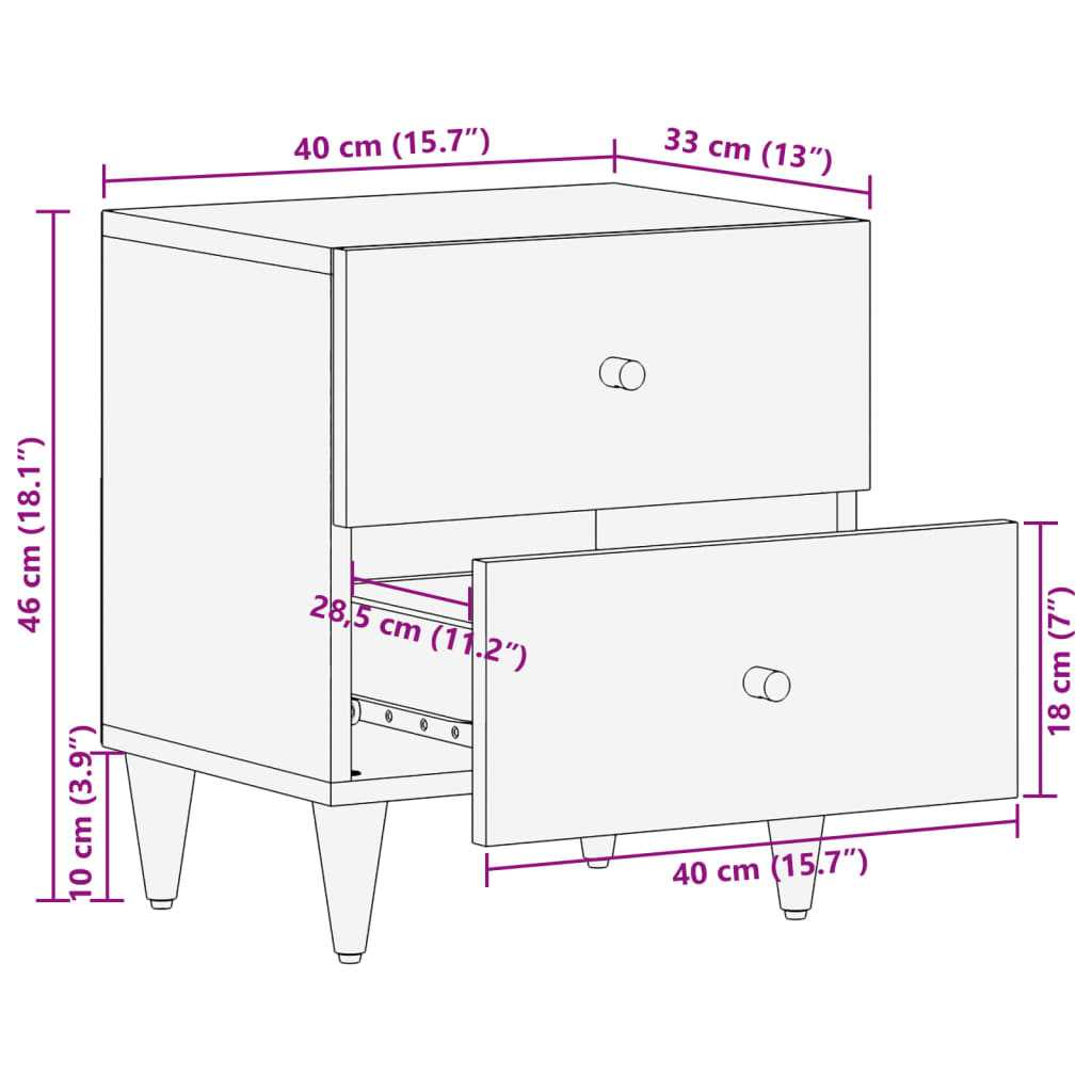 vidaXL Mesita de noche de madera maciza de mango 40x33x46 cm