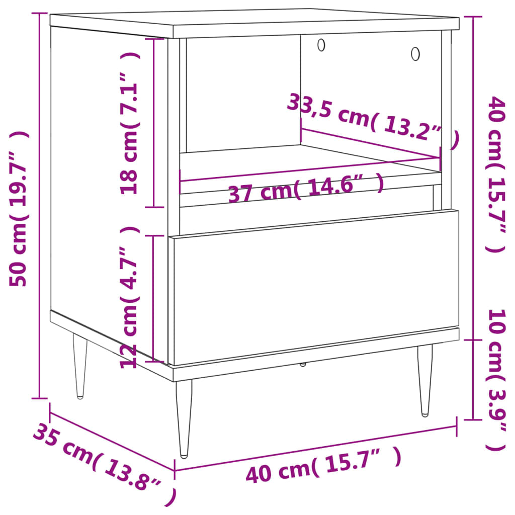 vidaXL Mesitas noche 2 uds madera ingeniería gris hormigón 40x35x50 cm