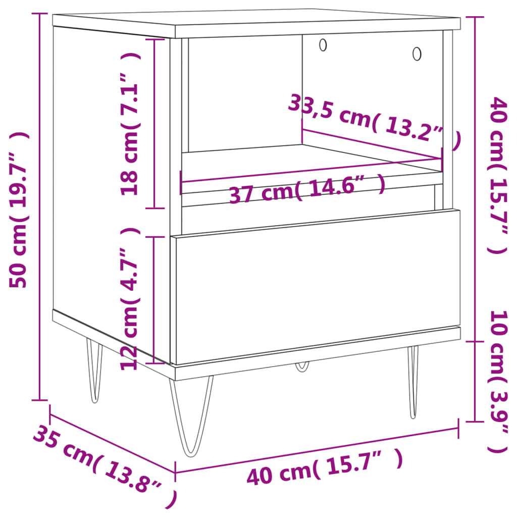 vidaXL Mesita de noche madera contrachapada blanco 40x35x50 cm